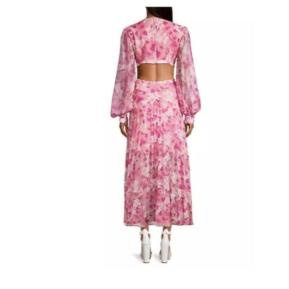 Bardot Womens Pleated Cut-Out Midi Dress Pink Purple Garden Floral NWT - Picture 2 of 8